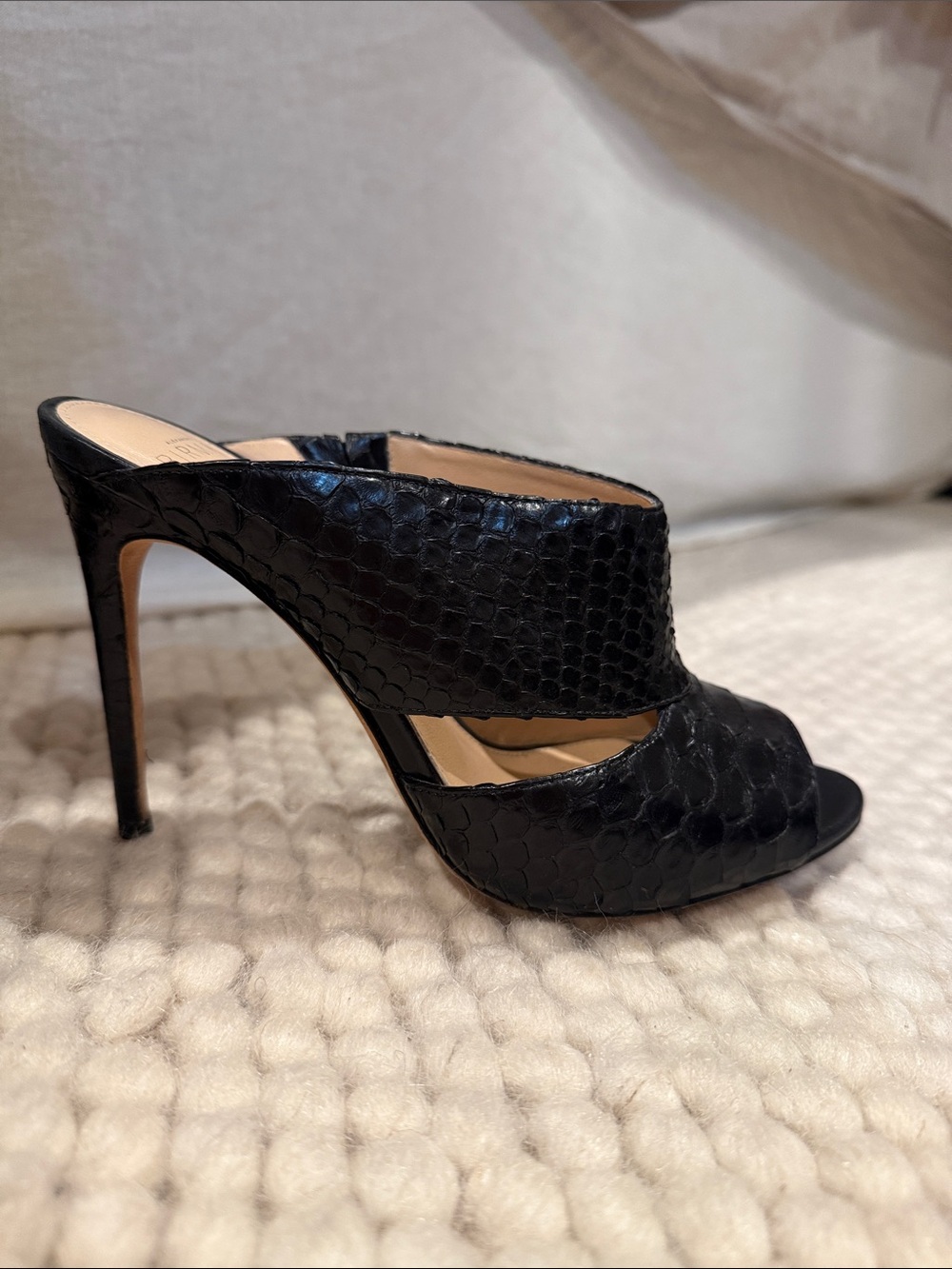 Alexandre Birman Black Python Stiletto Mule Heeled Sandals